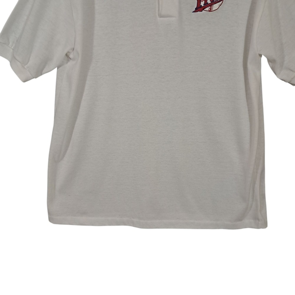 Vintage American Polo Shirt Large Short Sleeve Off White Baseball Single‎ Stitch - Picture 5 of 13